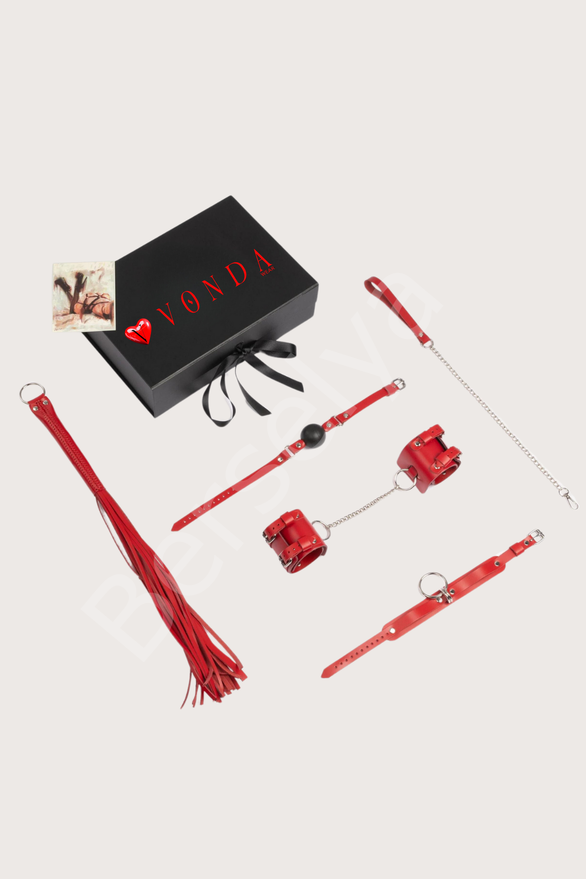 5li Deri Fantezi Kırmızı Harness Set Özel Tasarım Premium Model 800714k