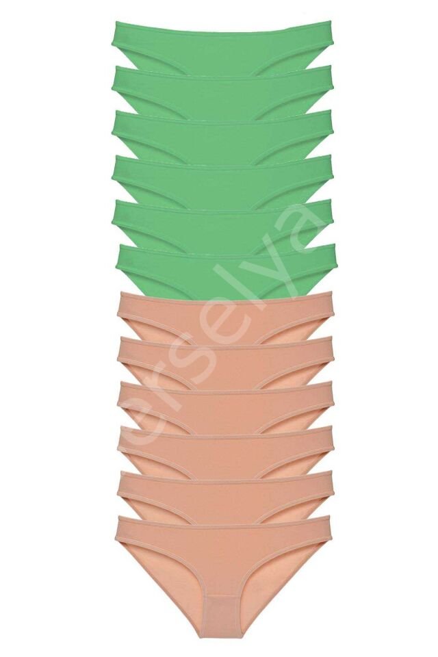 12 Adet Süper Eko Set Likralı Kadın Slip Külot Yeşil Ten