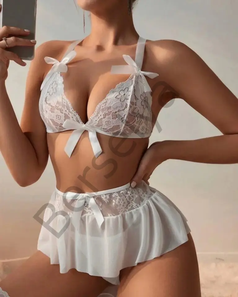 Fantazi Beyaz Dantelli Fiyonklu Seksi Babydol