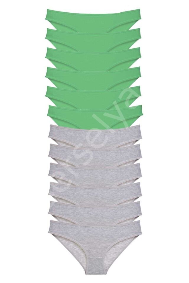 12 Adet Süper Eko Set Likralı Kadın Slip Külot Yeşil Gri