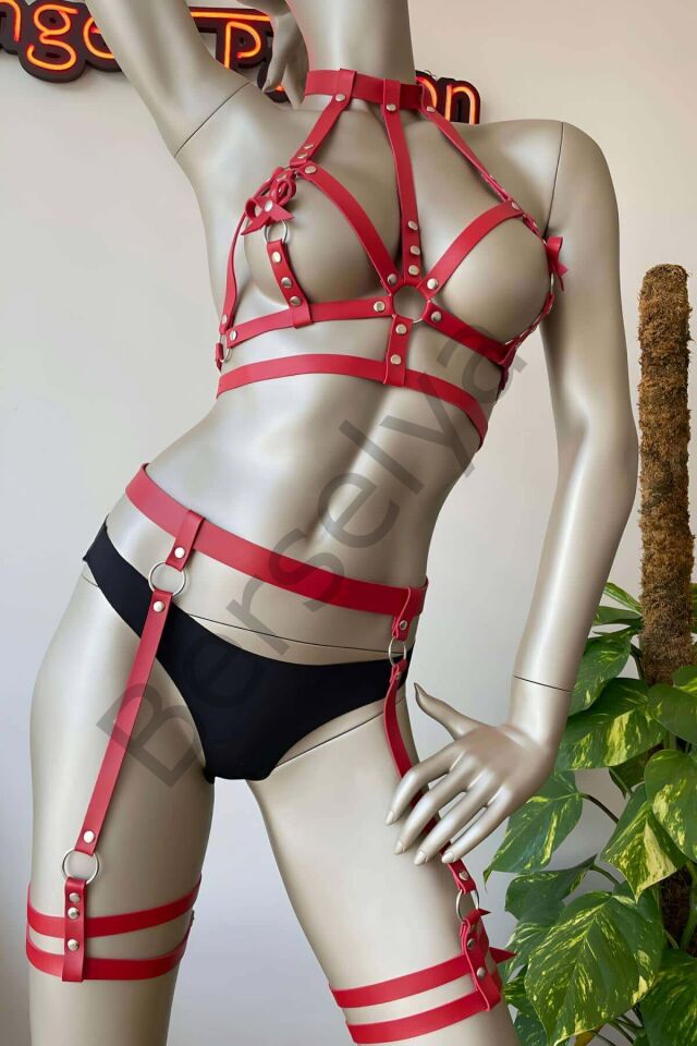 Seksi Kırmızı Deri Fantazi Giyim - Brf526
