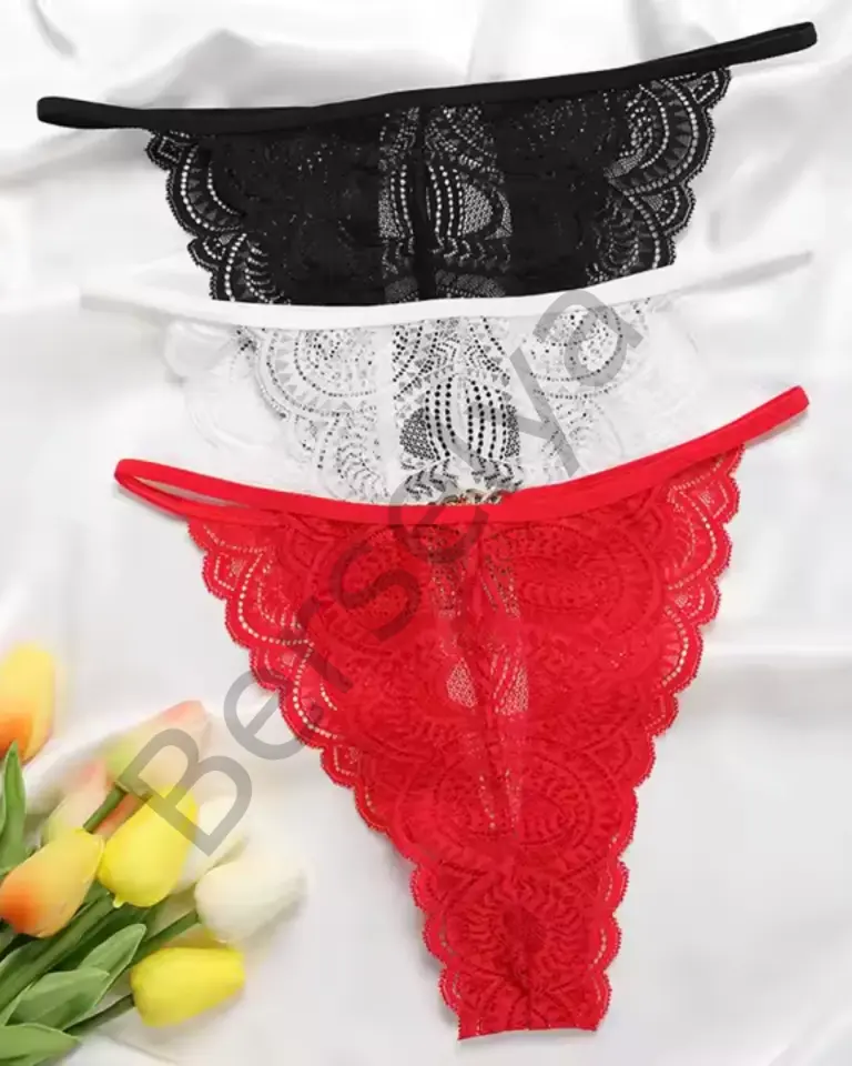 Kadın 3'lü Dantel String - Tanga