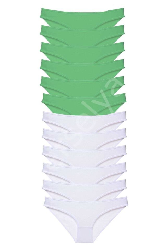 12 Adet Eko Set Likralı Kadın Slip Külot Yeşil Beyaz