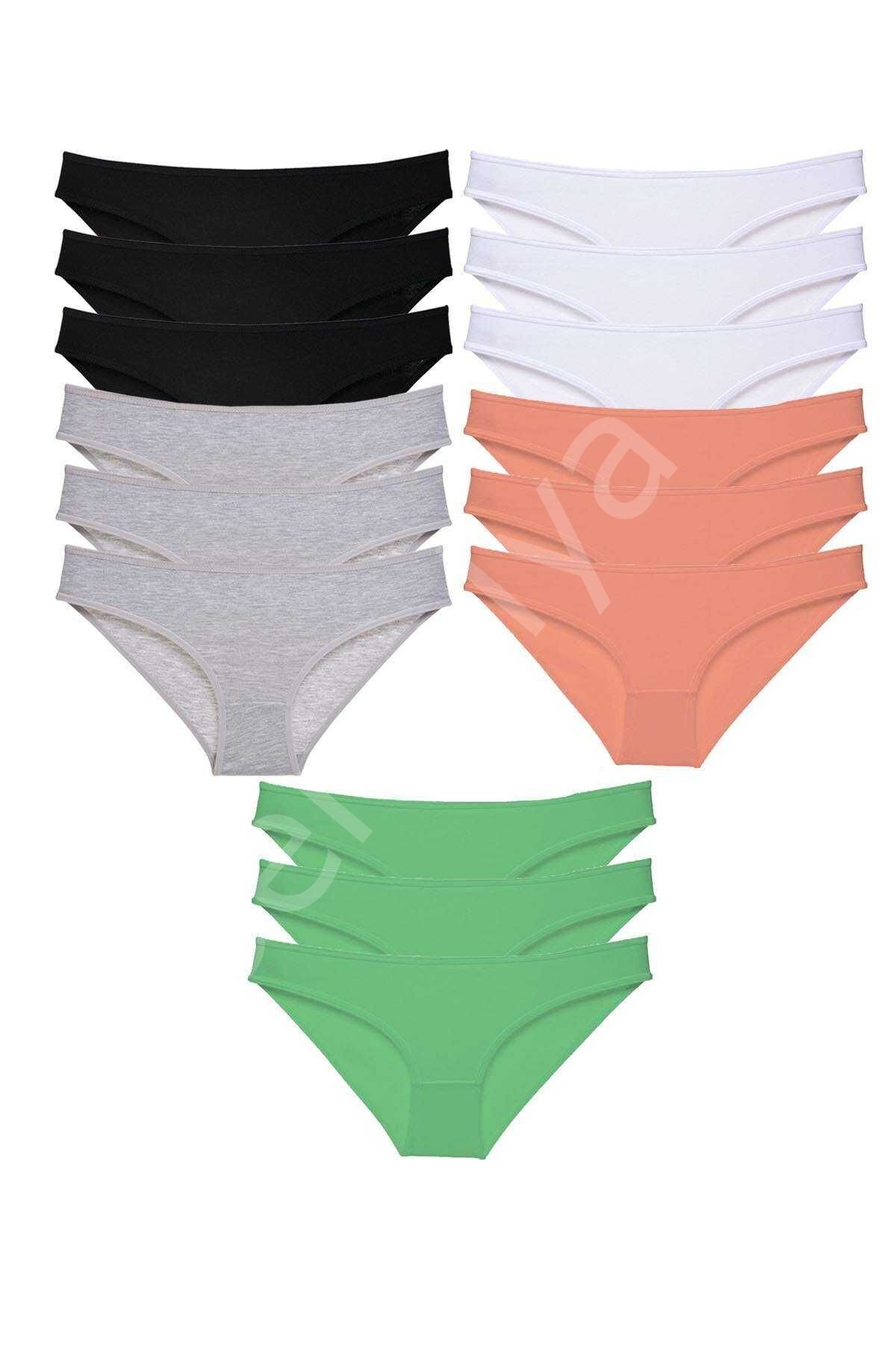 15 adet Süper Eko Set Likralı Kadın Slip Külot Siyah Gri Beyaz Pudra Yeşil M