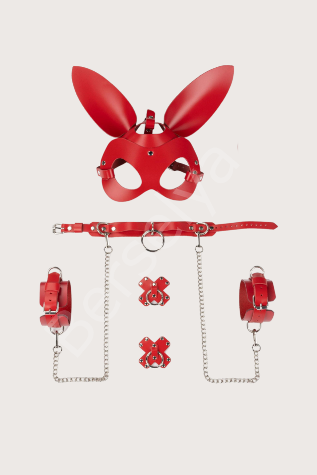 5li Fantezi Harness Deri Set Özel Tasarım Premium Model Kırmızı 800718k