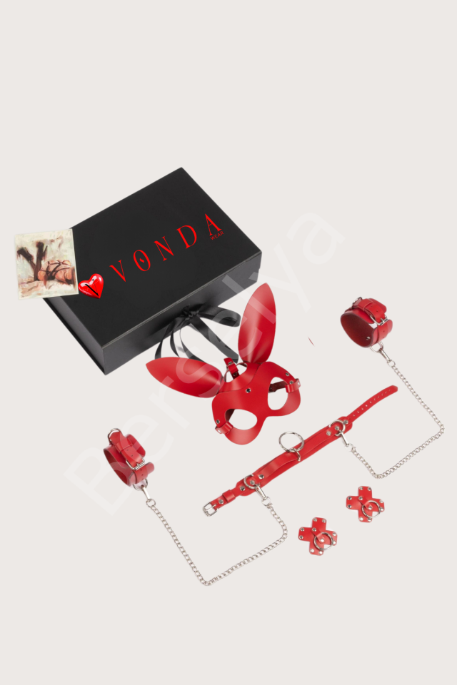 5li Fantezi Harness Deri Set Özel Tasarım Premium Model Kırmızı 800718k