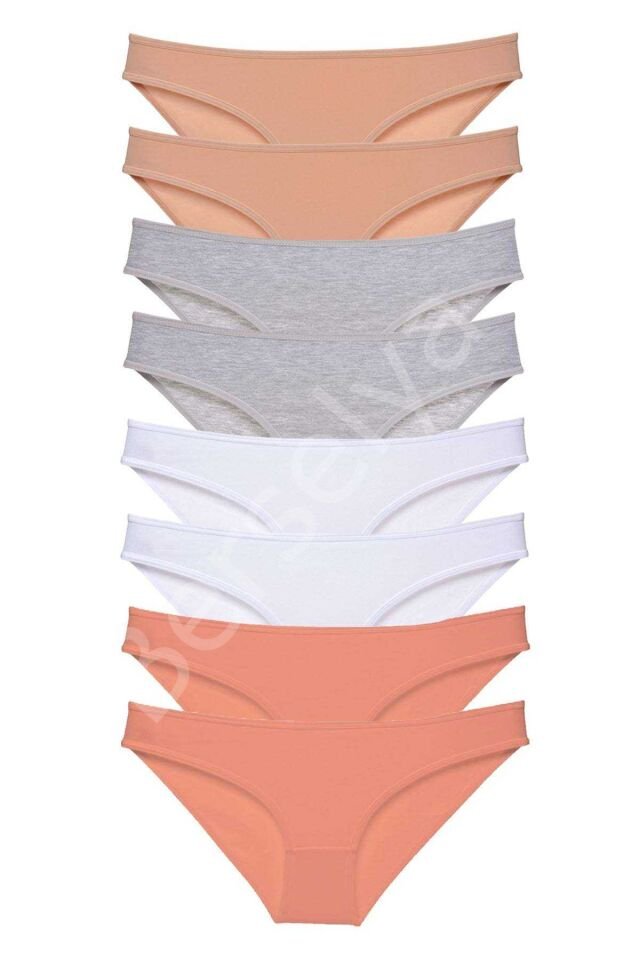 8 adet Süper Eko Set Likralı Kadın Slip Külot Ten Gri Beyaz Pudra L