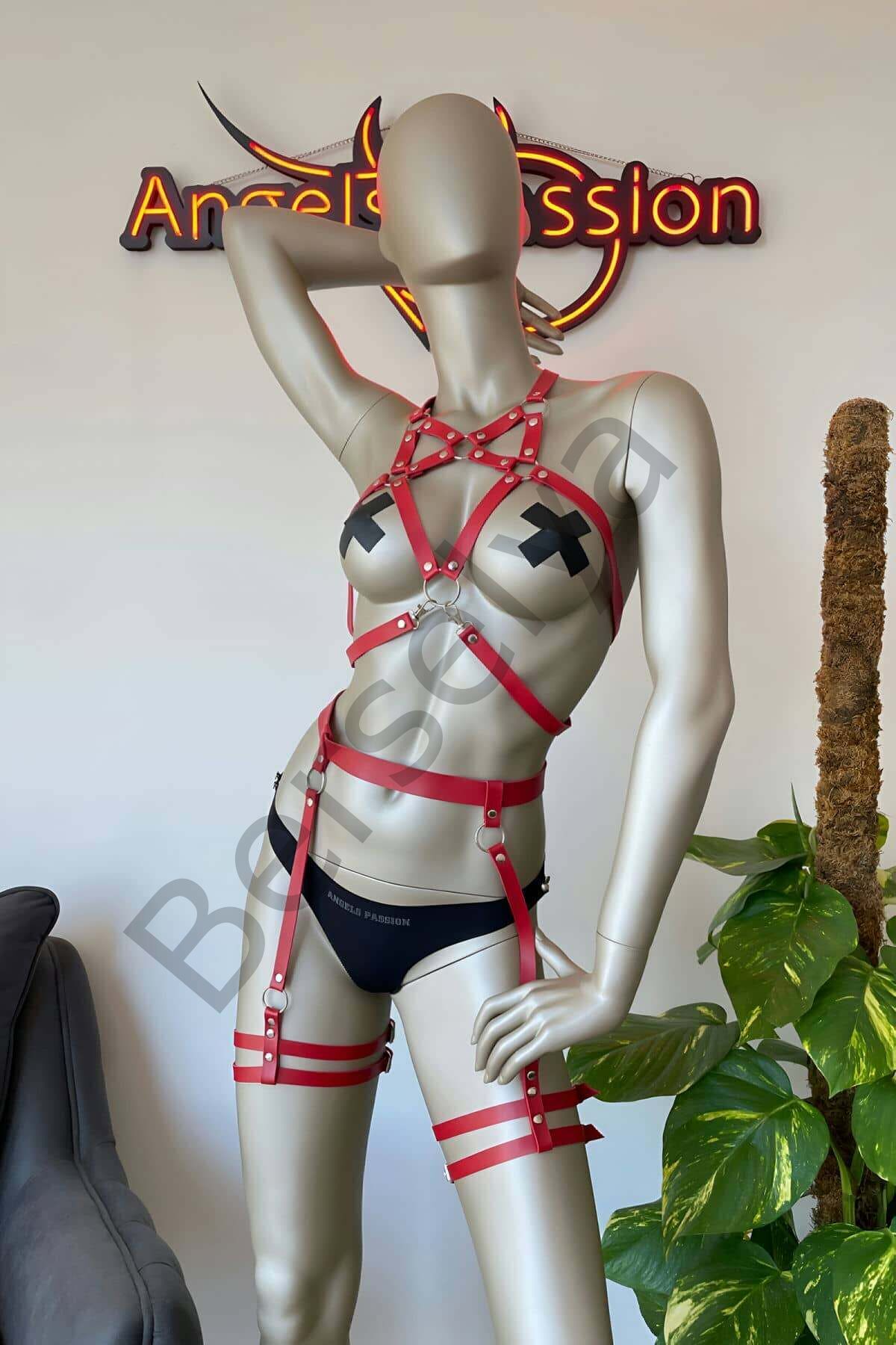 Bayan İç Giyim Deri Jartiyer Takım - Brf525