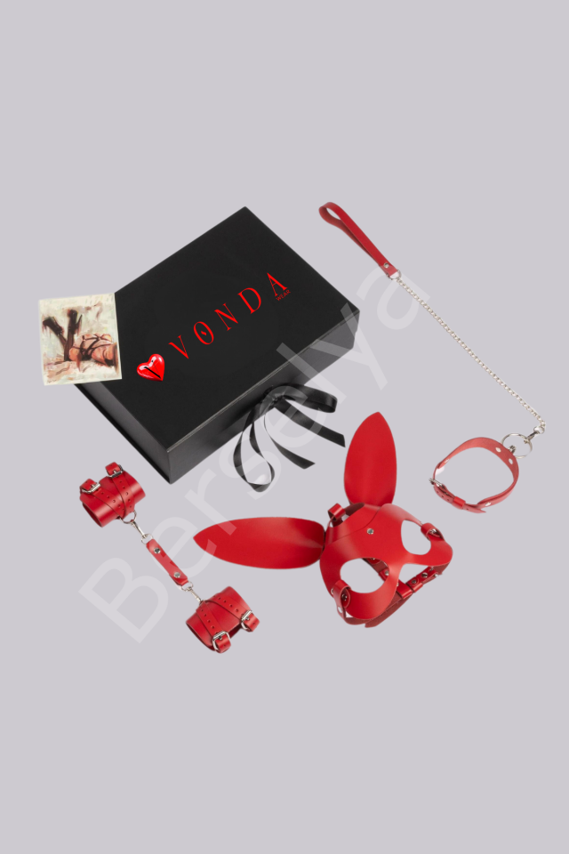 5li Fantezi Harness Deri Kırmızı Set Özel Tasarım Premium Model 800729k