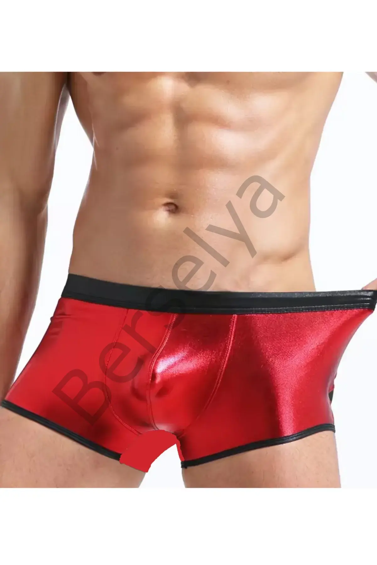 Fantezi Deri Görünümlü Kırmızı Erkek Boxer Tanga