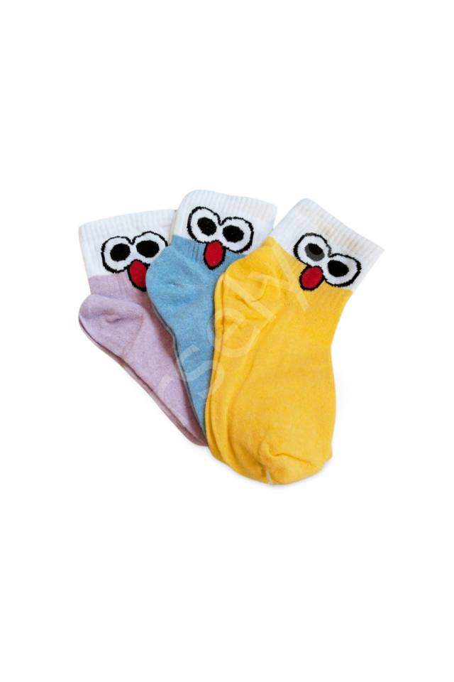 Kadın Pamuklu Kısa Bilek Çorap Yazlık  Gülen Yüz 3 Çift