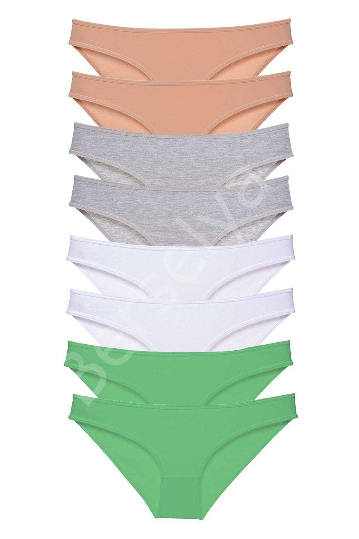 8 adet Süper Eko Set Likralı Kadın Slip Külot Ten Gri Beyaz Yeşil M