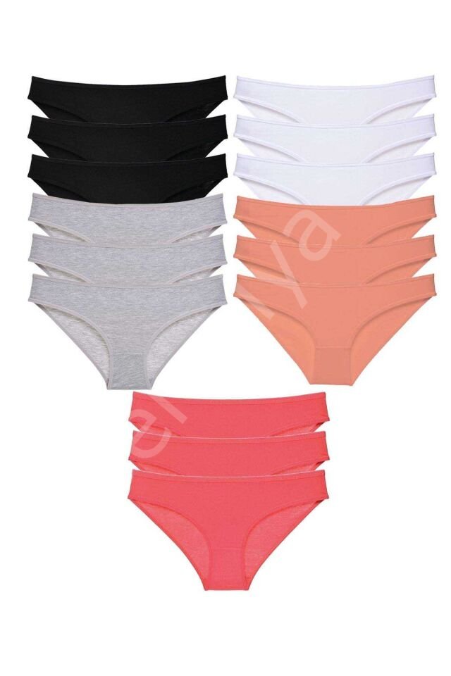 15 adet Süper Eko Set Likralı Kadın Slip Külot Siyah Gri Beyaz Pudra Fuşya L