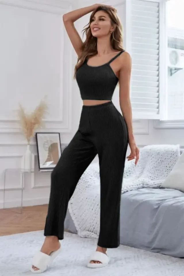 Viskon Siyah 6 Lü Trend Crop Takım 8060
