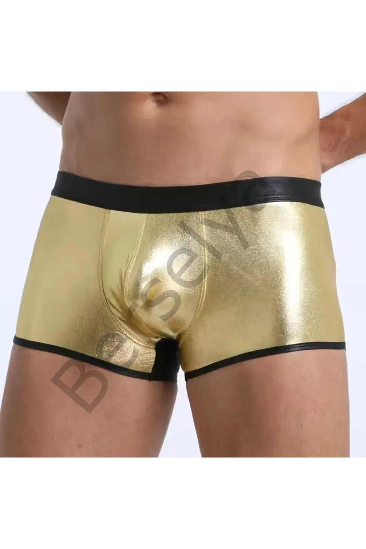 Fantezi Deri Görünümlü Seksi Altın Erkek Boxer - Fantezi Tanga
