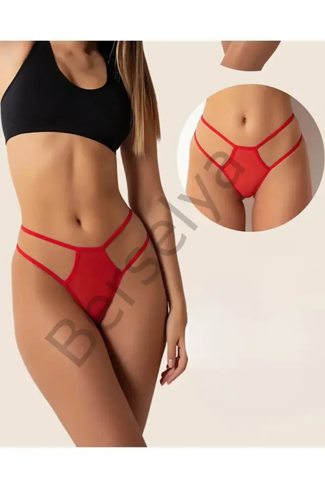 Fantazi Kırmızı Seksi Tül Kadın String - Fantezi Tanga