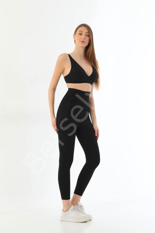 Siyah Mı 2711 Lazer Kesim Fermuarlı Uzun Tayt