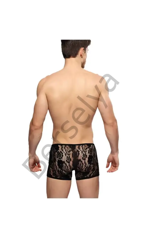 Fantezi Dantelli Seksi Siyah Erkek Boxer - Seksi Erkek İç Çamaşırı