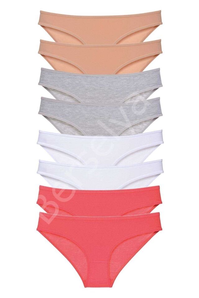 8 adet Süper Eko Set Likralı Kadın Slip Külot Ten Gri Beyaz Fuşya S