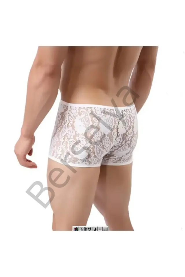 Fantezi Dantelli Beyaz Seksi Erkek Boxer - Erkek İç Çamaşırı
