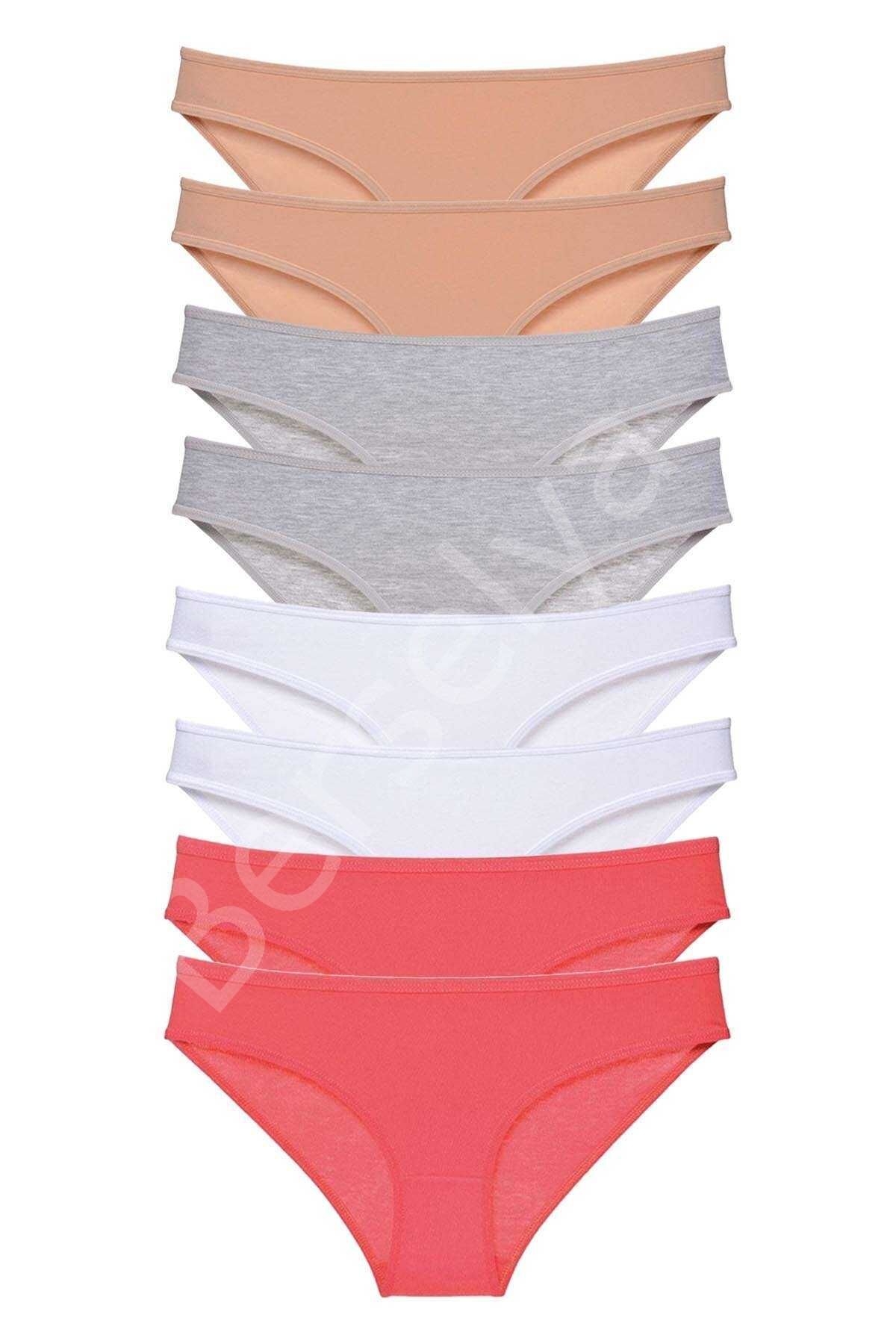 8 adet Süper Eko Set Likralı Kadın Slip Külot Ten Gri Beyaz Fuşya M