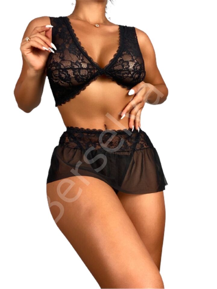 Etekli Dantel Detaylı Fantazi Gecelik