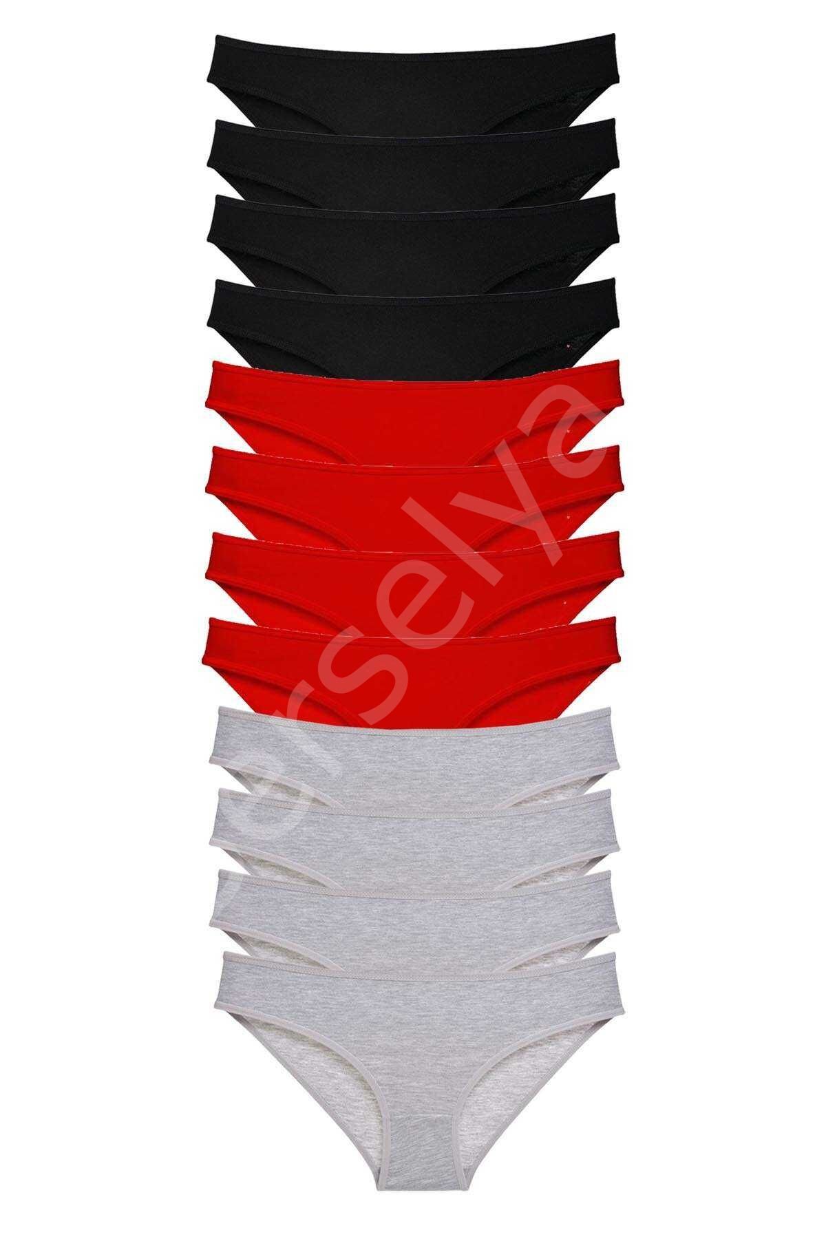 12 Adet Süper Eko Set Likralı Kadın Slip Külot Siyah Kırmızı Gri