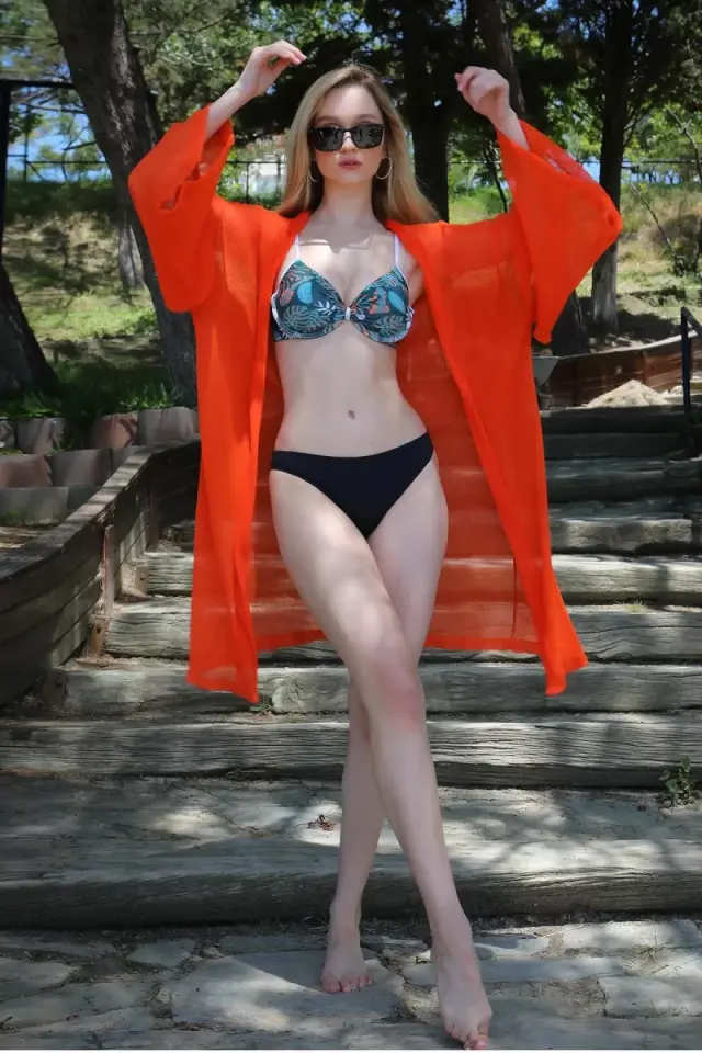 Kadın Kimono Pareo Plaj Elbisesi Turuncu