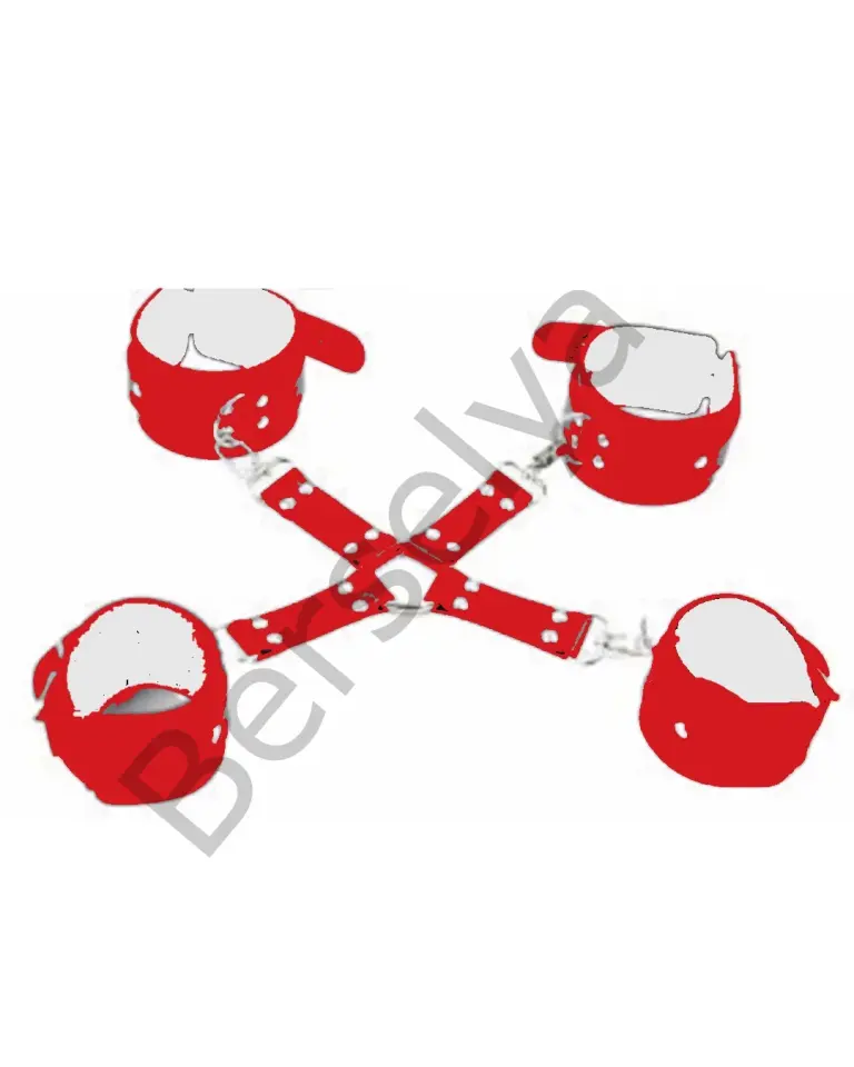 Fantezi Kırmızı Deri Pozisyon El Ayak Kelepçesi