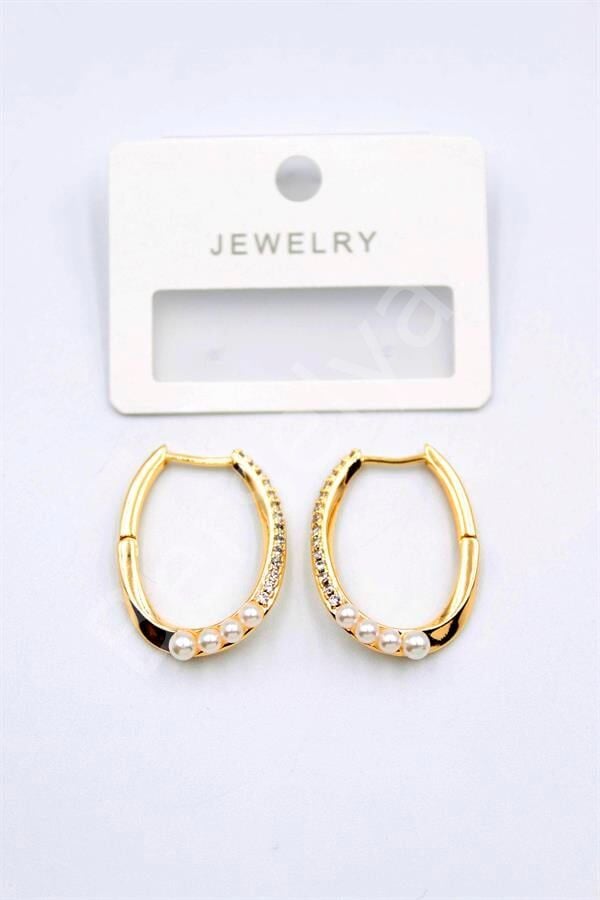 İncili Taşlı Halka Küpe - Altın