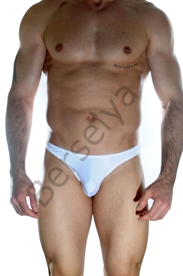 Erkek  Arkası Metalli Beyaz Tanga