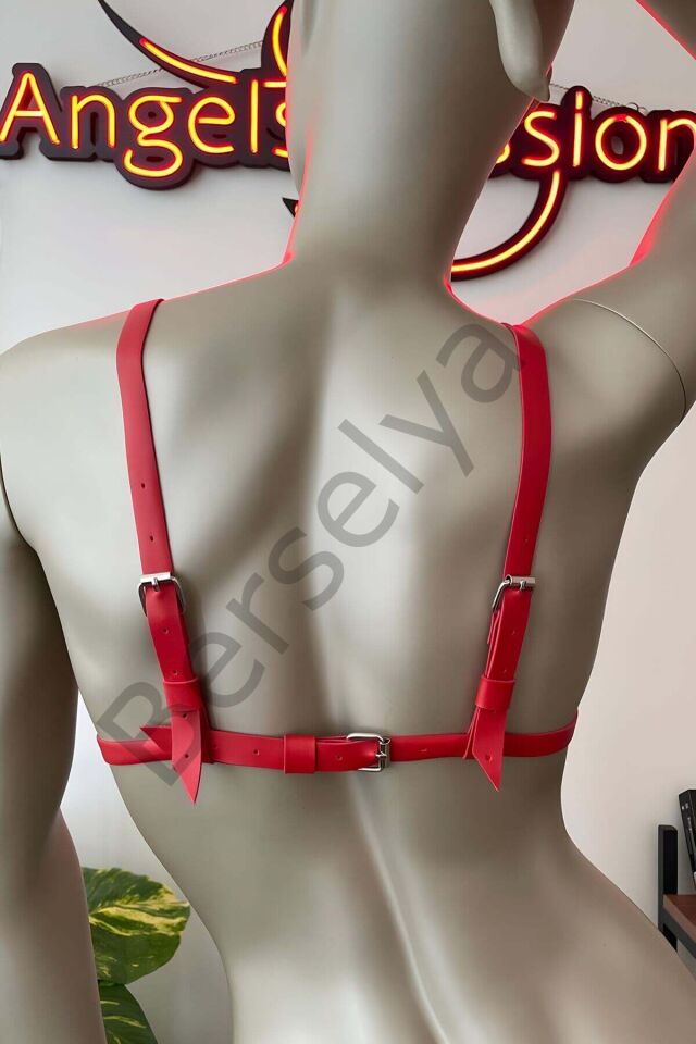 Kırmızı Deri Sütyen Harness