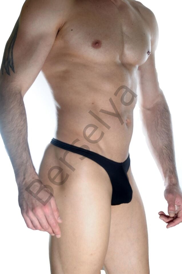 Erkek  Arkası Metalli Siyah String