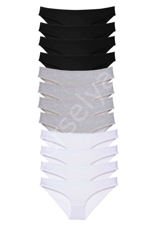 12 Adet Süper Eko Set Likralı Kadın Slip Külot Siyah Gri Beyaz