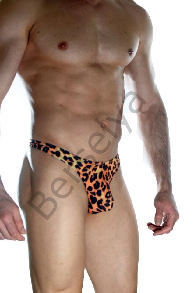 Erkek  Arkası Metalli Leopar Tanga Çamaşır