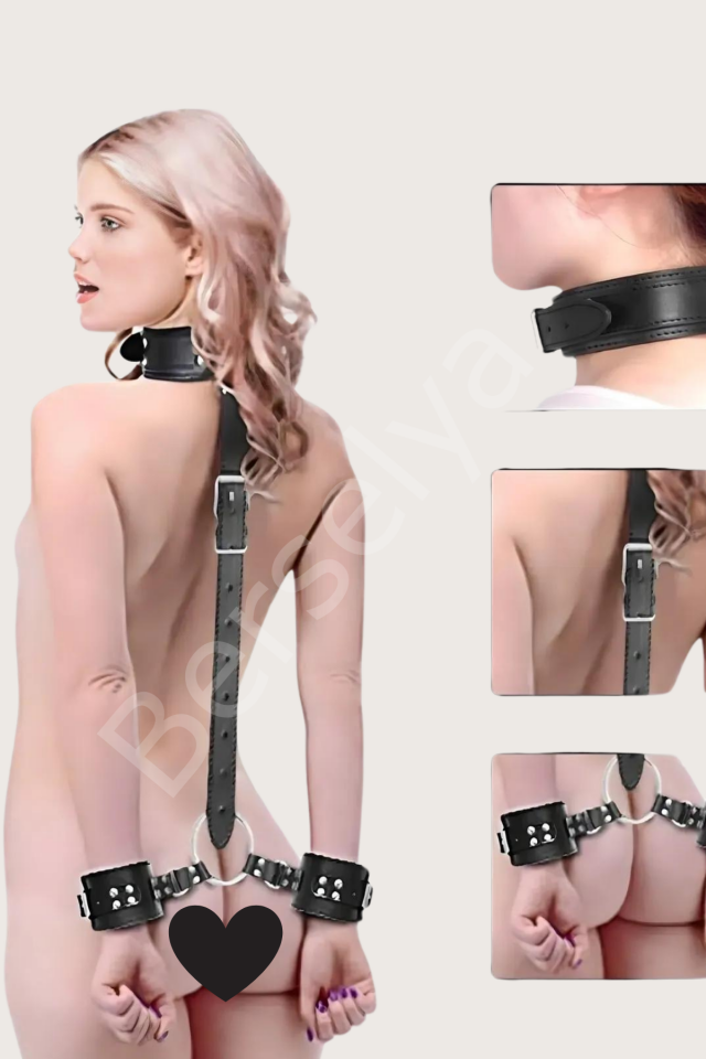 Arkadan Ve Boyundan Kelepce İle Bağlamalı Harness Deri Takım Sexi 800787