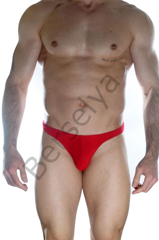 Erkek  Arkası Metalli Kırmızı Tanga Çamaşır