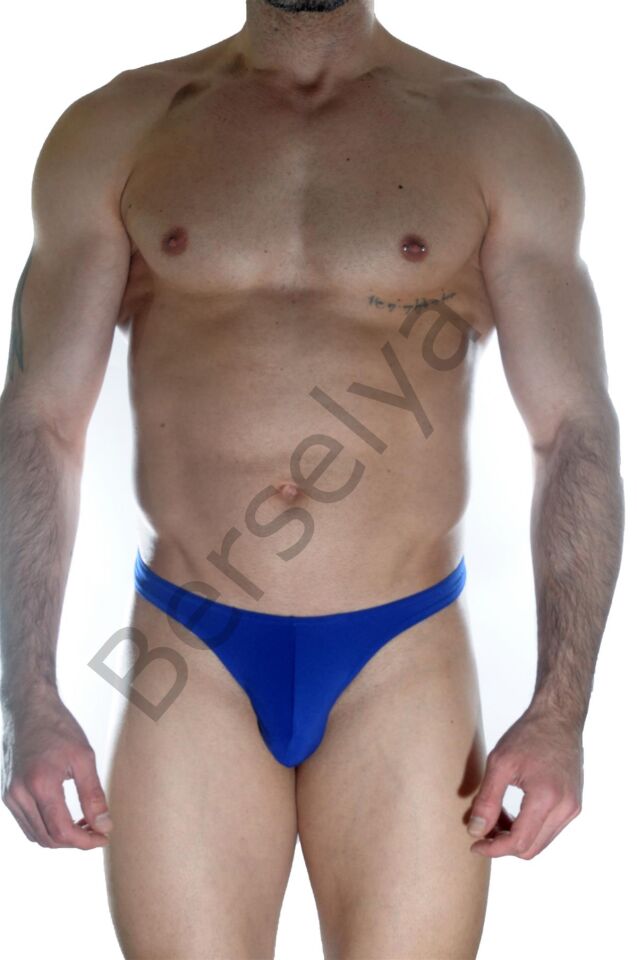 Erkek  Arkası Metalli Mavi Tanga Çamaşır