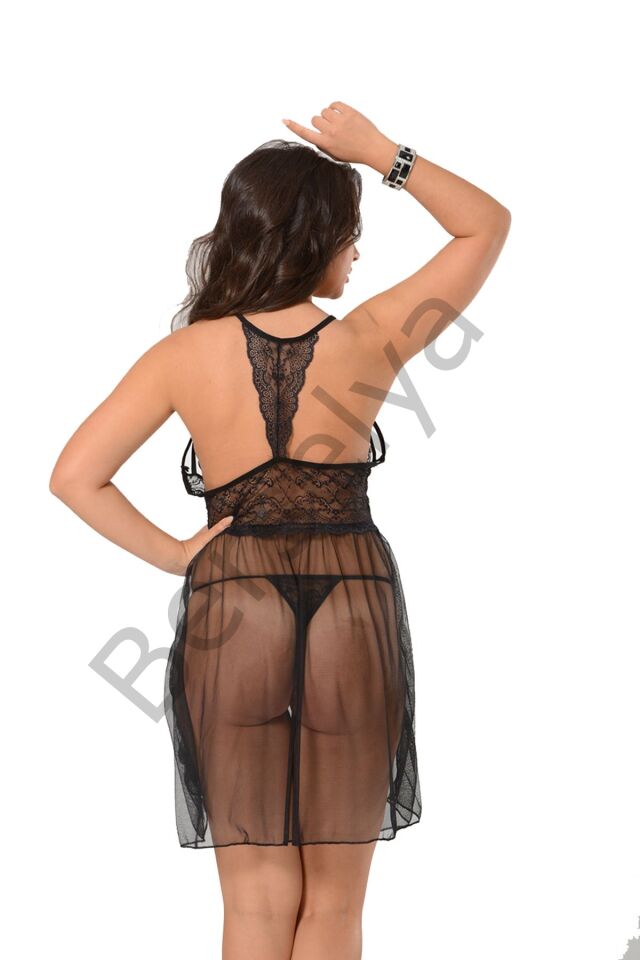 Siyah Dantel Gecelik - 684