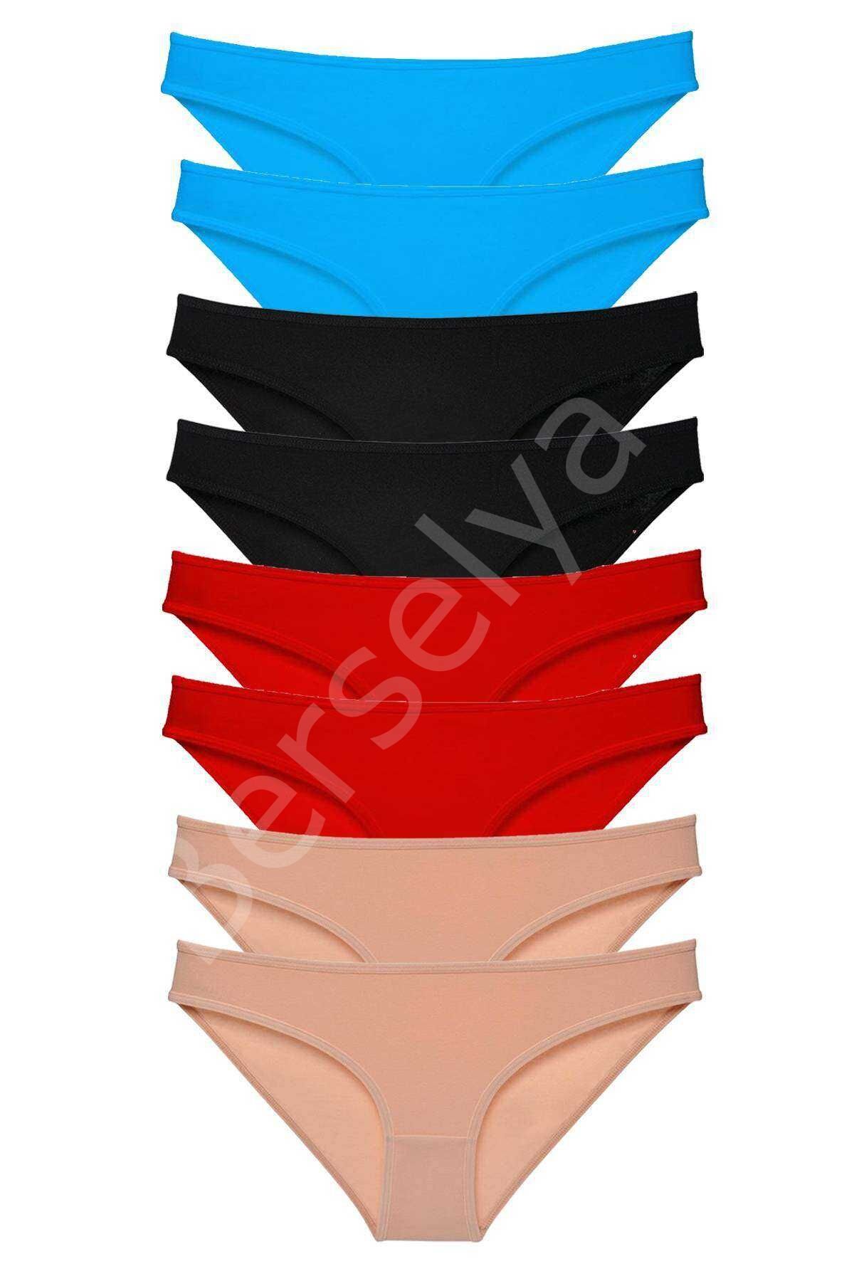 8 Adet Süper Eko Set Likralı Kadın Slip Külot Siyah Kırmızı Ten Mavi