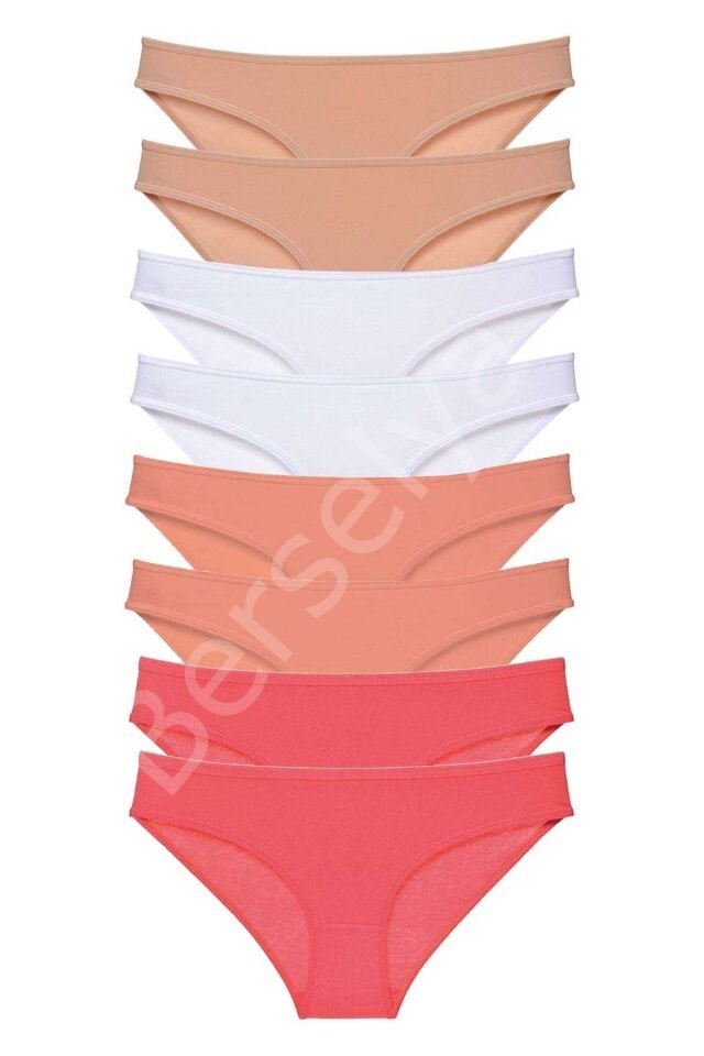 8 adet Süper Eko Set Likralı Kadın Slip Külot Ten Beyaz Pudra Fuşya XL