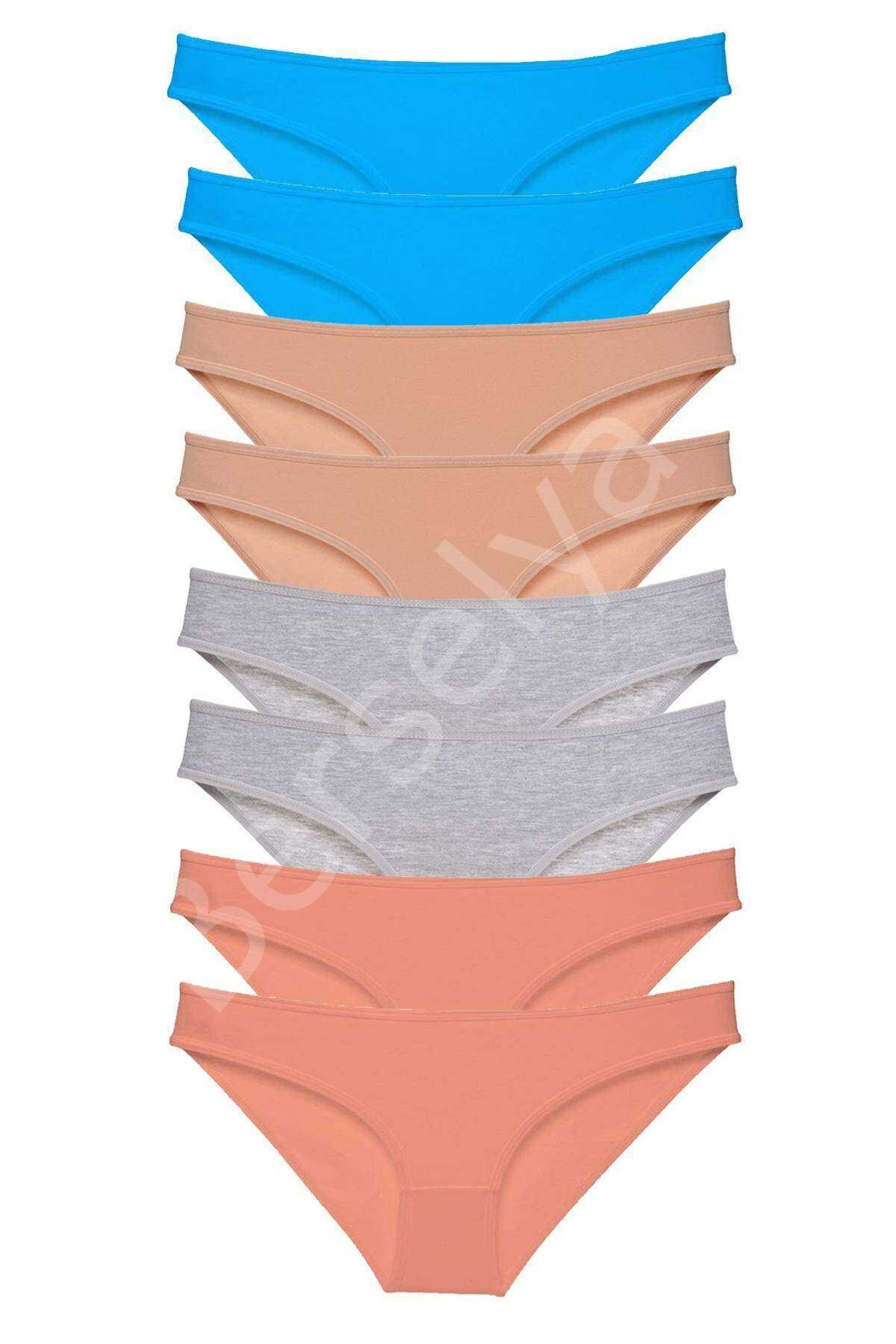 8 adet Süper Eko Set Likralı Kadın Slip Külot Ten Gri Pudra Mavi XL