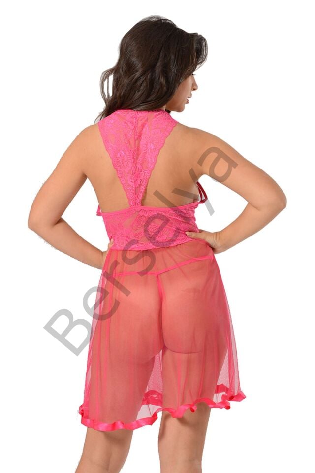 Fuşya Dantel Gecelik - 683