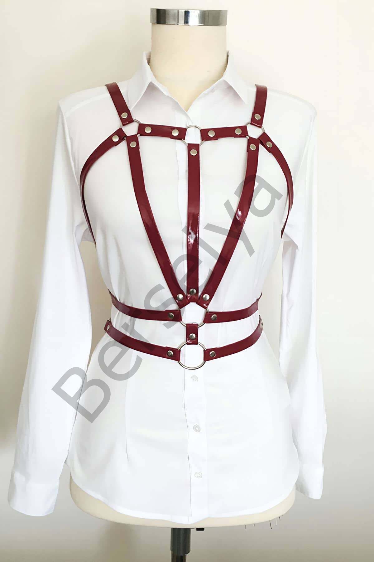 Beli Çift Sıralı Üçgen Deri Harness - Brf114