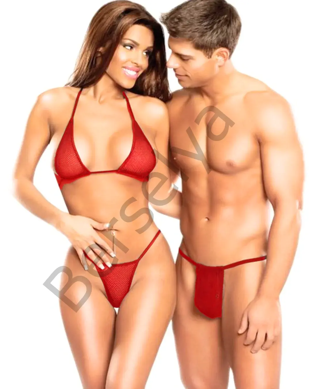 Fantazi Çiftlere Özel Transparan Tül Kırmızı Fantezi Gecelik