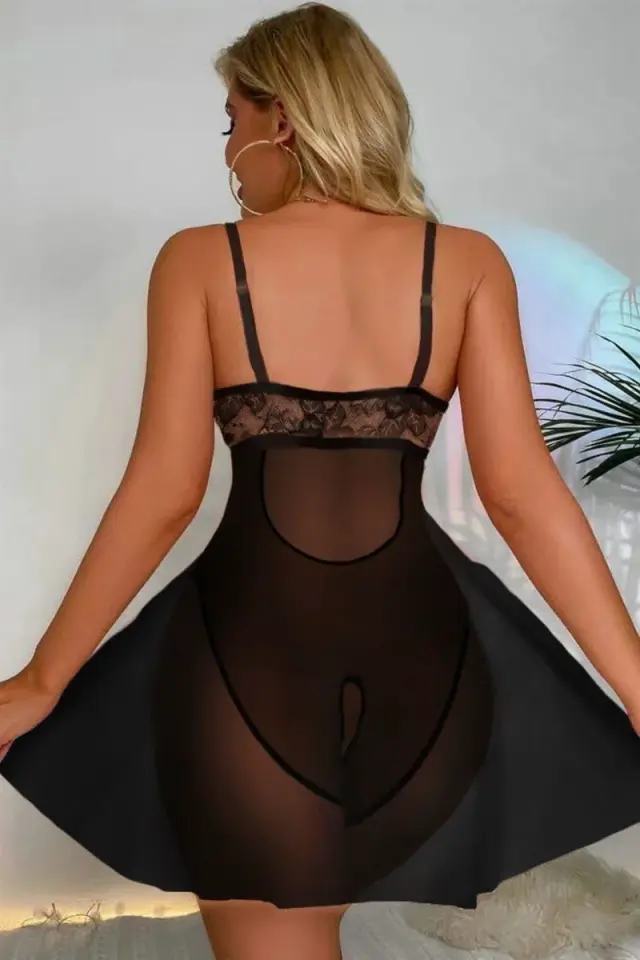  siyah Özel Bölgesi Açık Babydoll Gecelik 66066