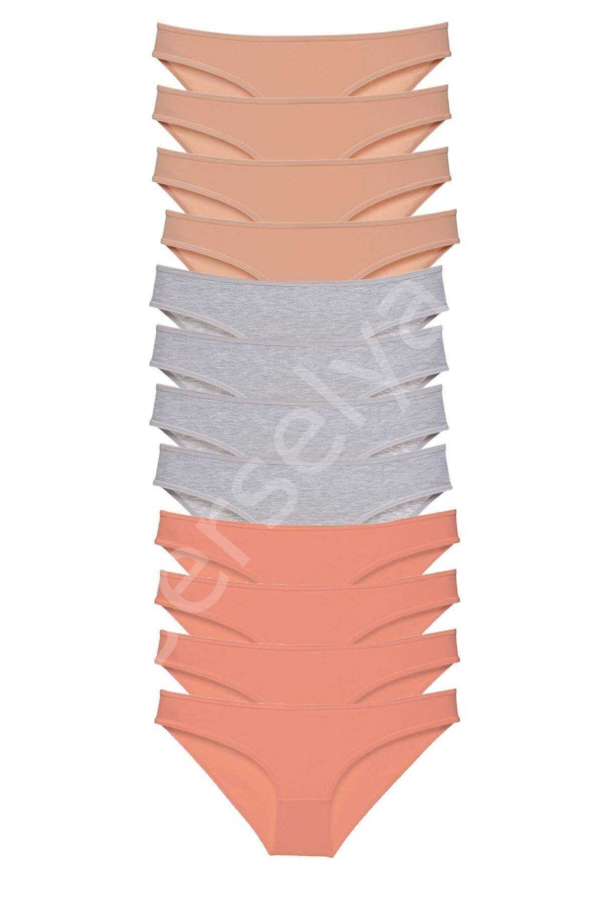 12 Adet Süper Eko Set Likralı Kadın Slip Külot Ten Gri Pudra