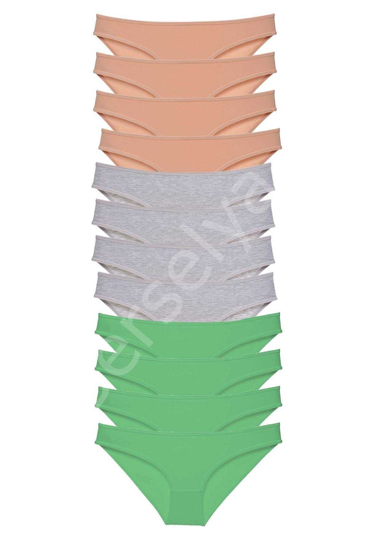 12 Adet Süper Eko Set Likralı Kadın Slip Külot Ten Gri Yeşil