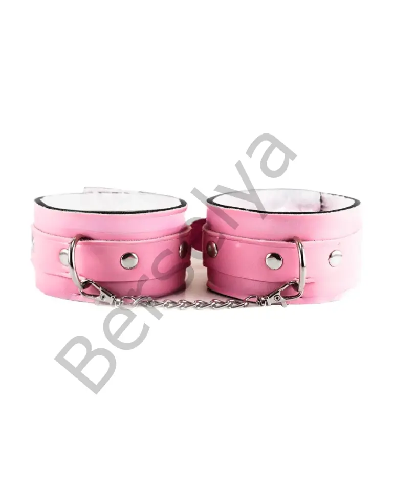 Fantezi Deri Seksi Pembe Kedi Maske Kelepçe Kırbaç Seti ( 3'lü Set)