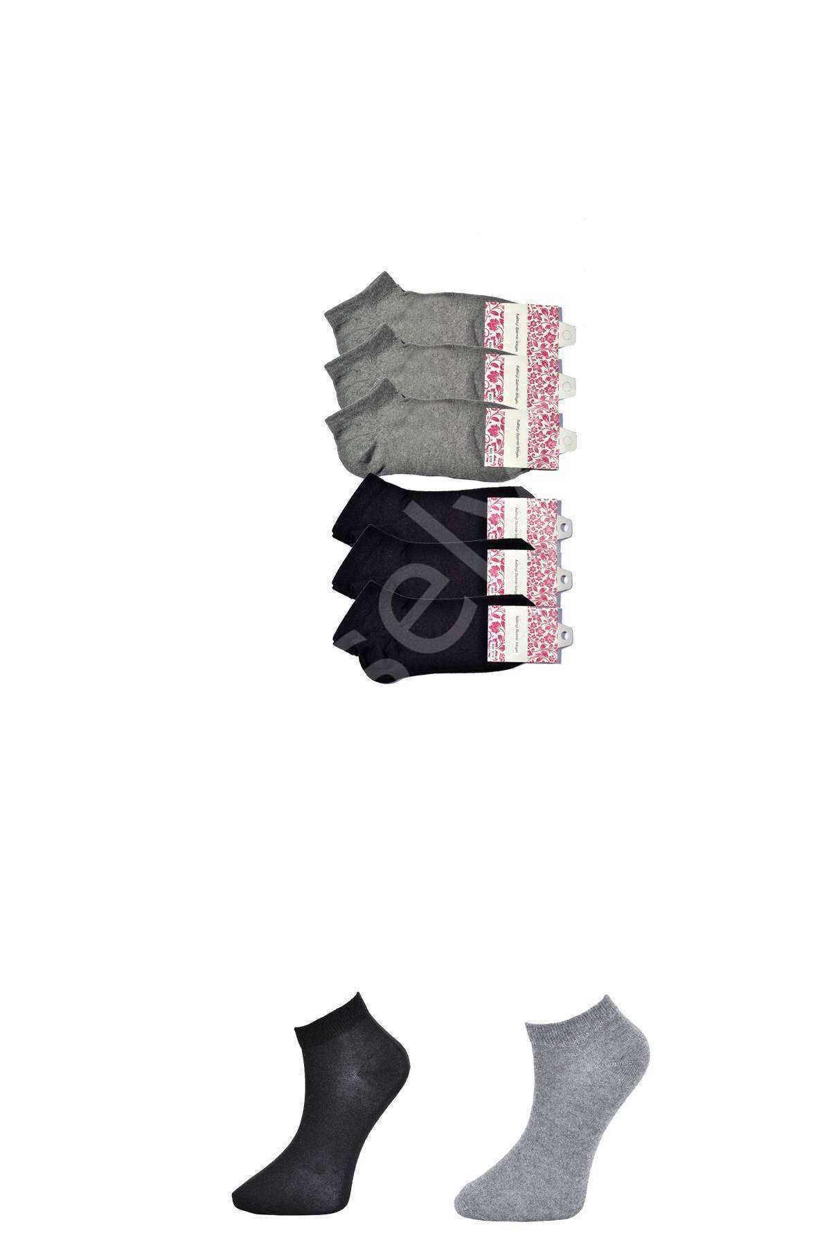 Siyah Ve Gri Kadın Bilek Çorap 6 Çift